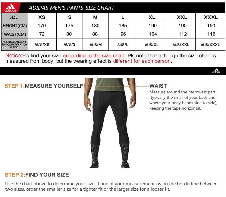 Adidas Track Pants Size Chart